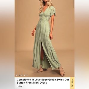 nwt Lulus completely in love sage green Swiss dot maxi dress